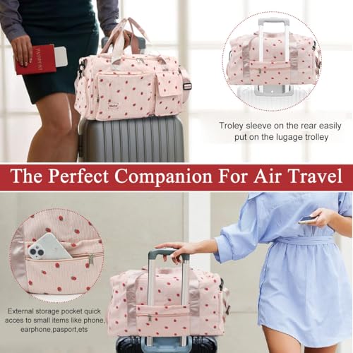 PALAY® Women Duffle Bag Gym with Shoe Compartment Cute Pink Strawberry Prints Corduroy Travel Removable Shoulder Strap Multi-Pocket for Camping 48x24x27cm 2PCS PALAY® Women Duffle Bag Gym with Shoe Compartment Cute Pink Strawberry Prints Corduroy Travel Removable Shoulder Strap Multi-Pocket for Camping 48x24x27cm 2PCS